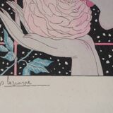 Georges Lepape: Art Deco, young woman with a rose, original signed engraving