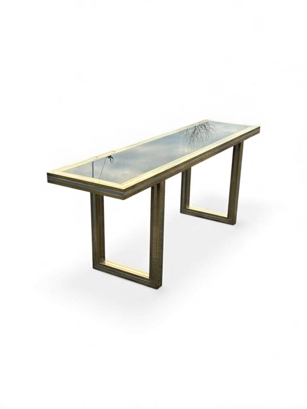 Grande console en laiton et verre par Roméo Rega Italie vers 1970 - L