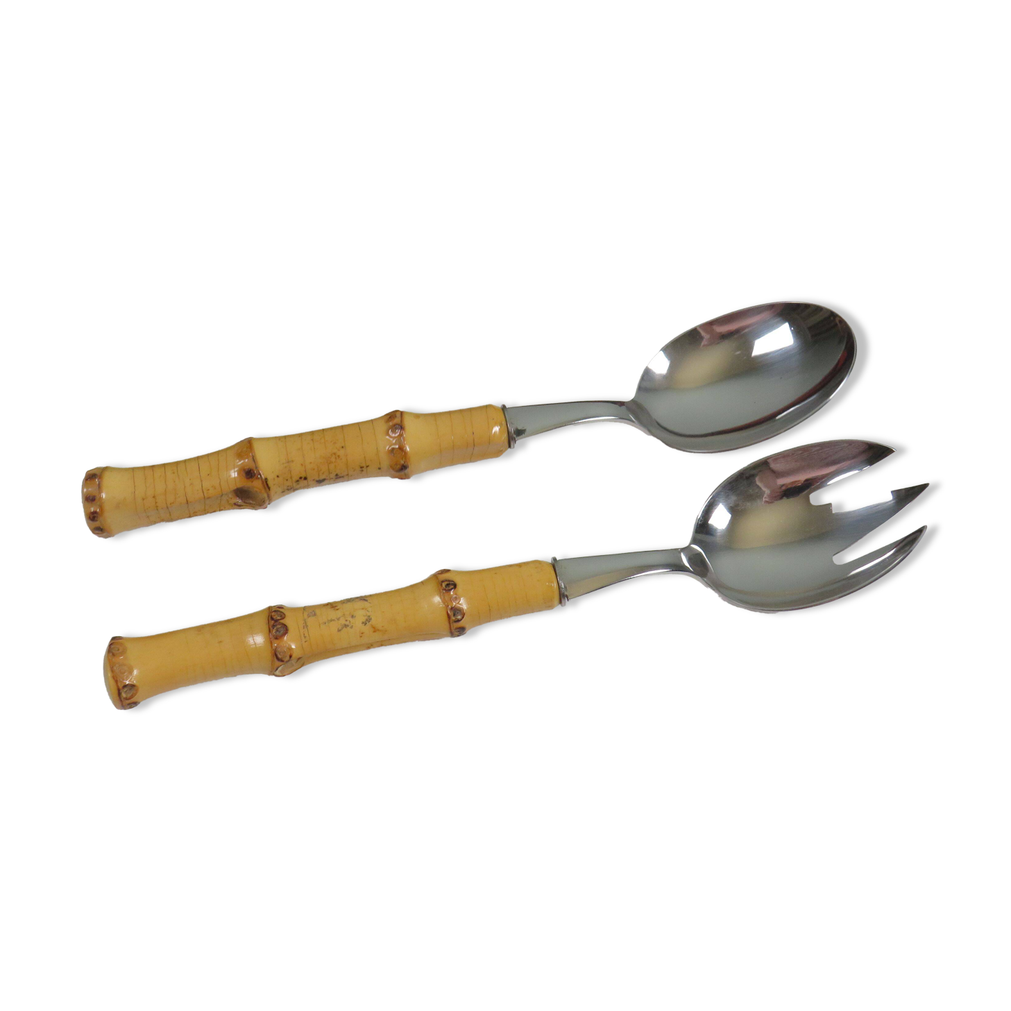Vintage salad service in stainless steel and bamboo – Germany, years