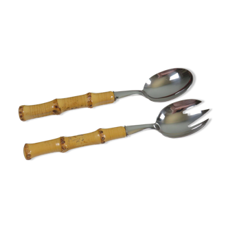 Vintage salad service in stainless steel and bamboo – Germany, years