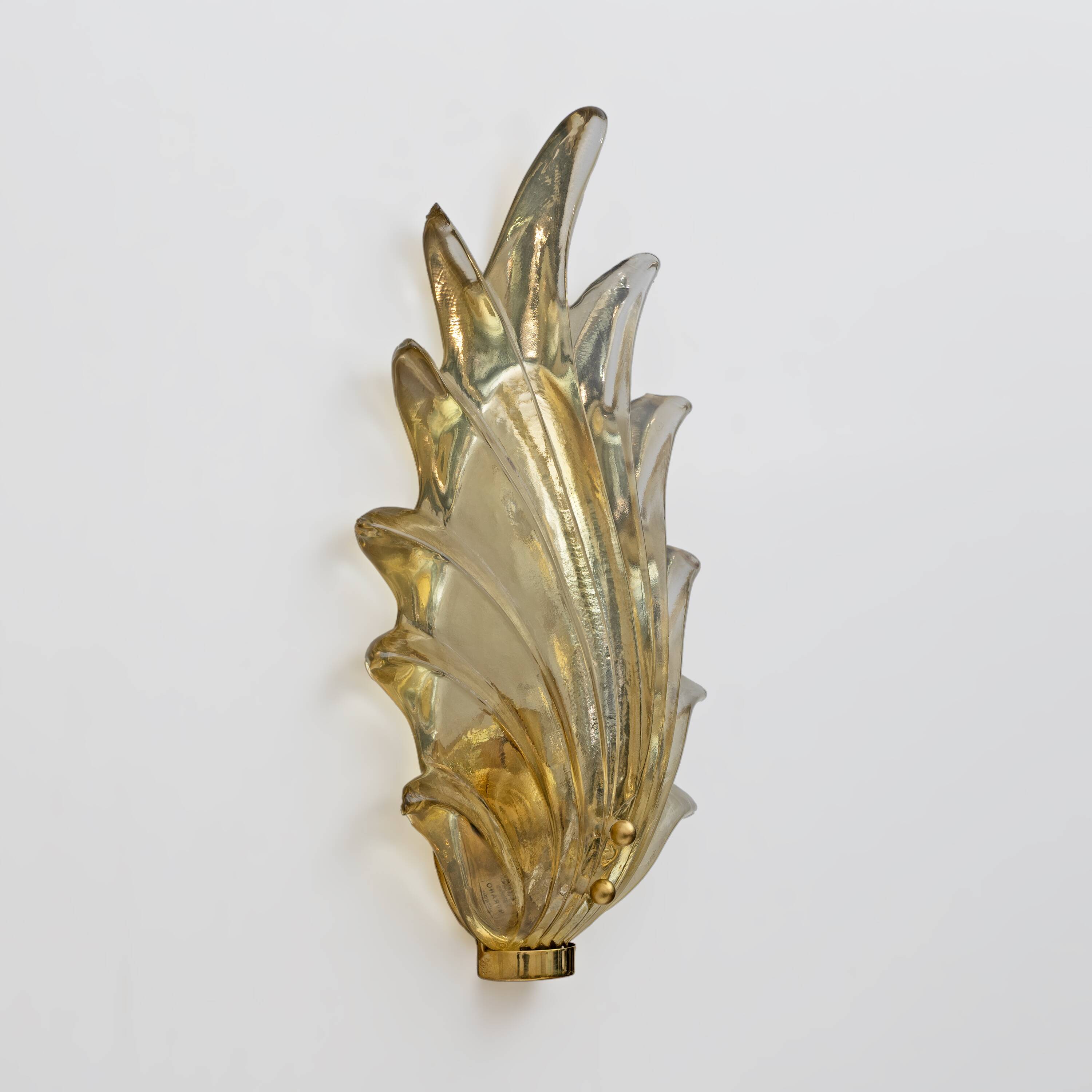 Pair Barovier & Toso Style Modern Italian Murano Glass Leaf Sconces