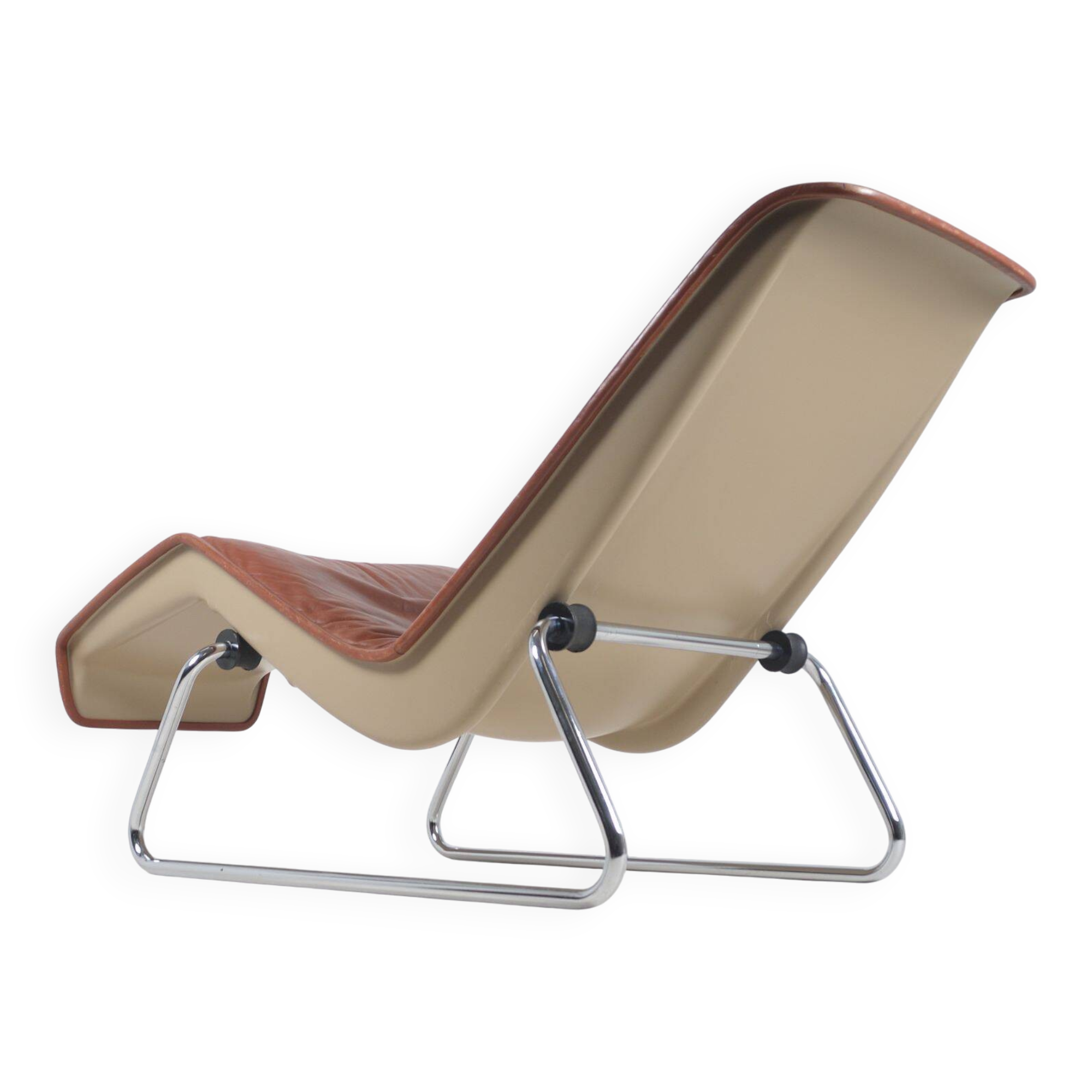 Fauteuil lounge Space Age en cuir avec base chromée, années 1970