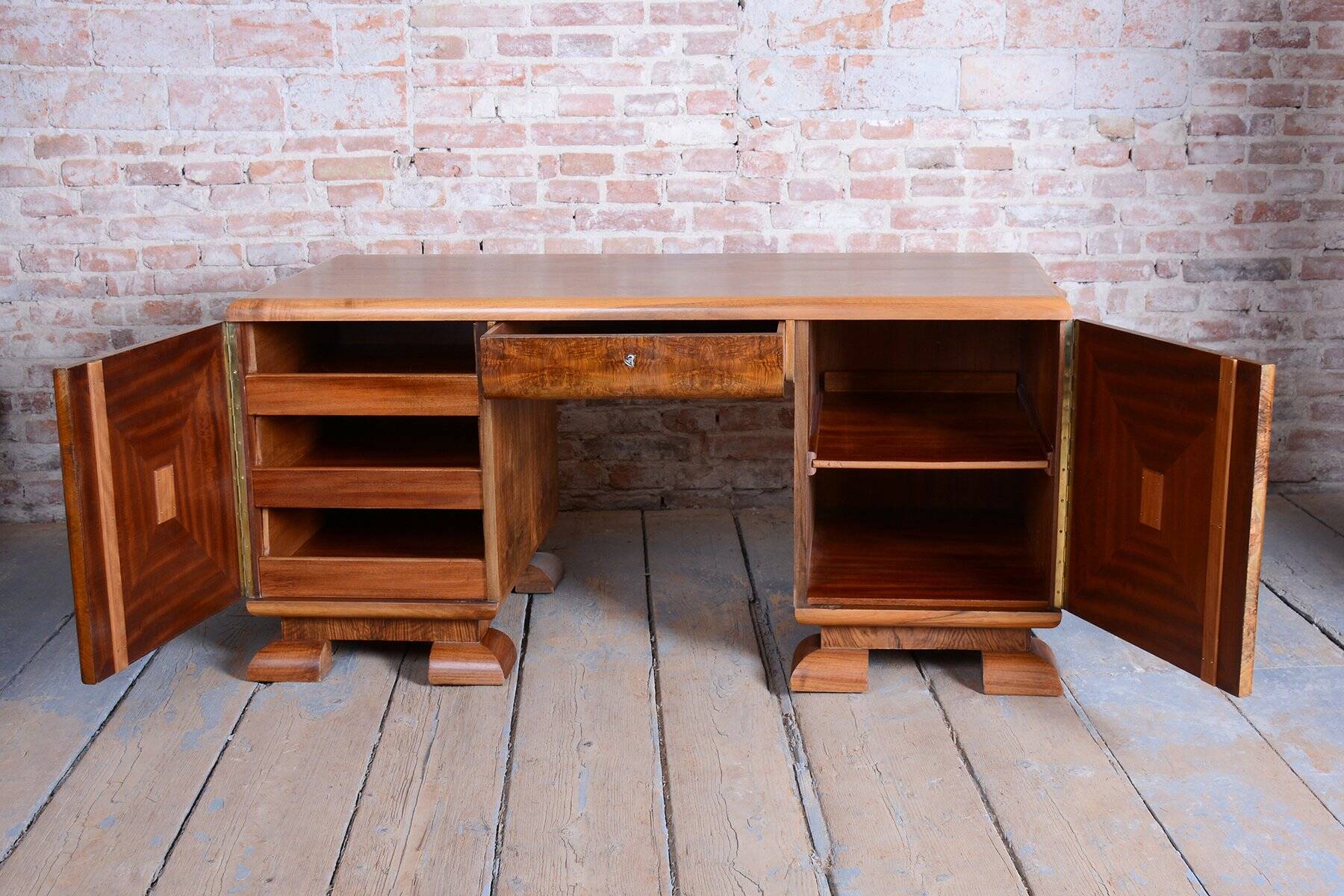 Art Deco Writing Desk in Mahogany and Walnut, 1920s