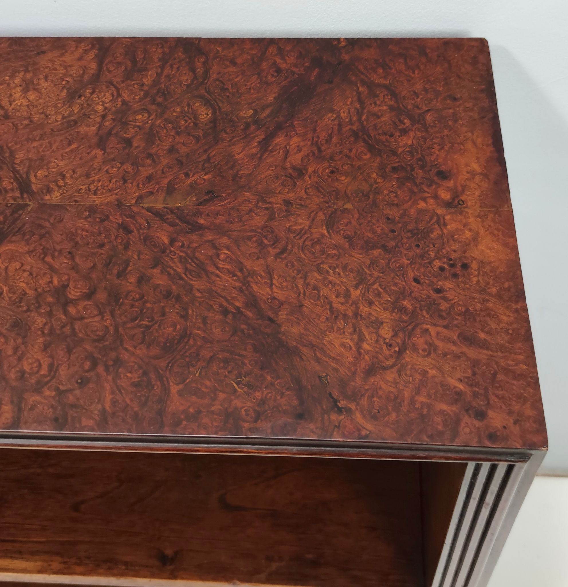 Vintage small walnut and birch root art deco bookcase, italy