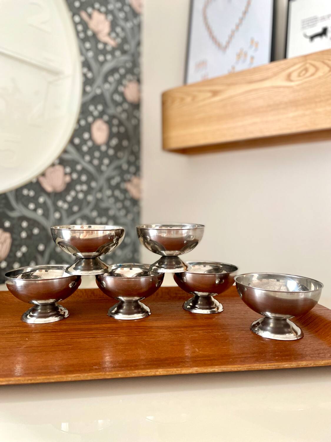 Set of 6 vintage stainless steel ice cream cups