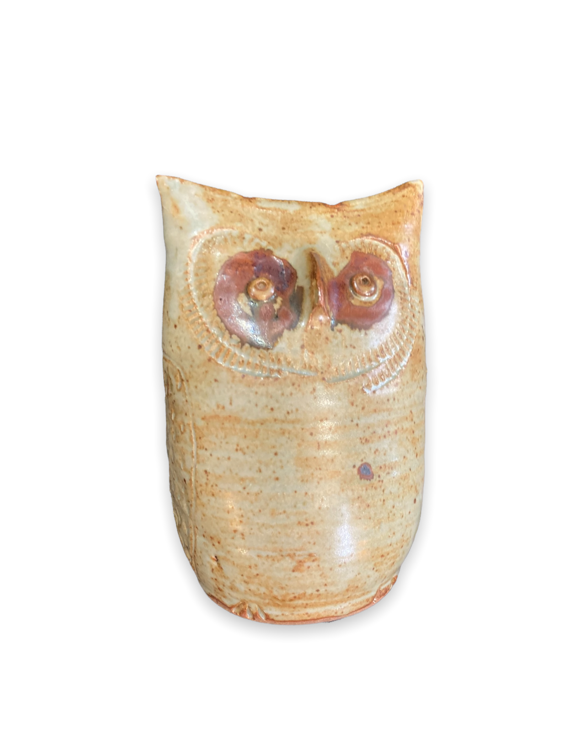Vase pique fleur representing a sandstone owl, by Ginette and Edouard Solorzano