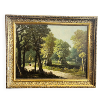 Oil painting on canvas depicting a forest