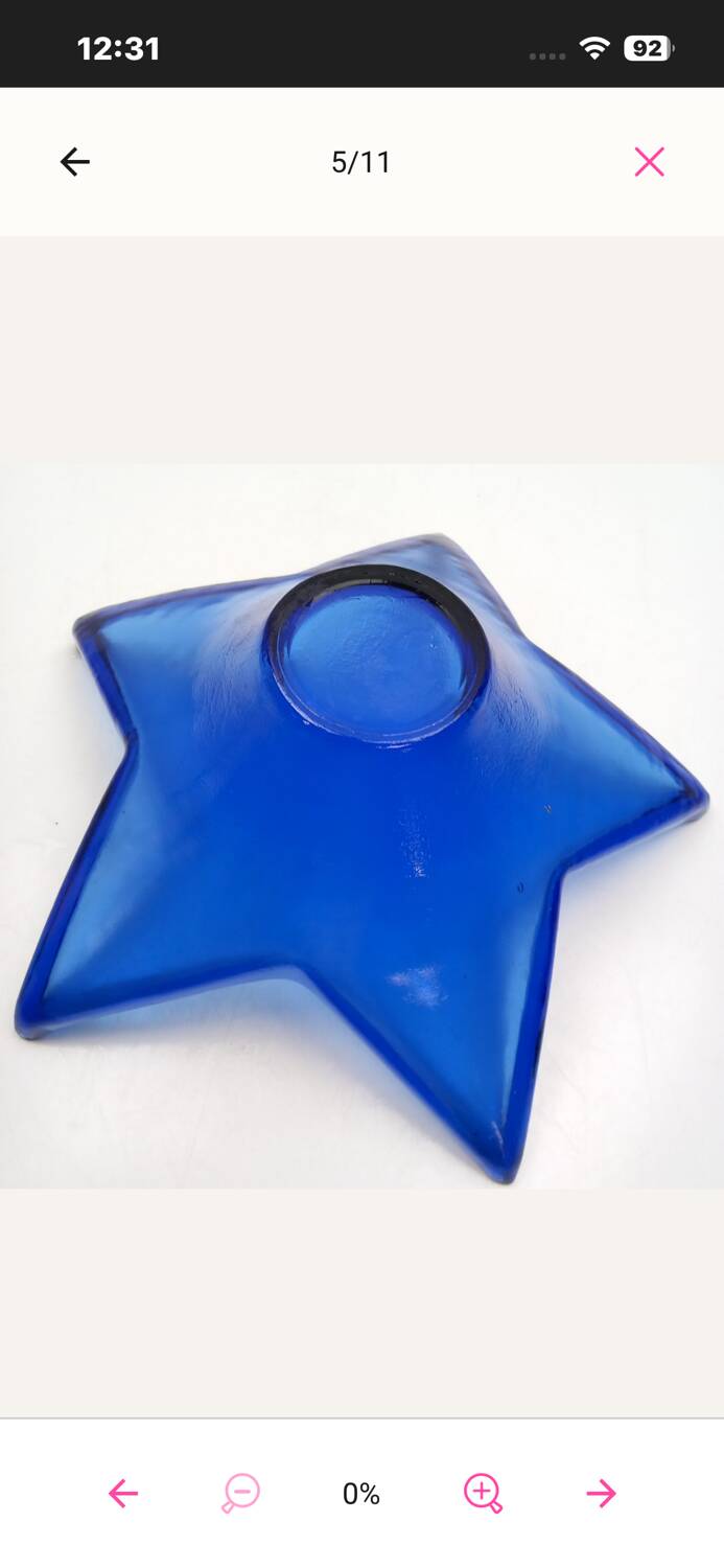 Vintage cobalt blue starfish-shaped fruit bowl in HSG style.