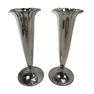 Pair of solid silver vases 800 Jezler small pair of sterling silver vases