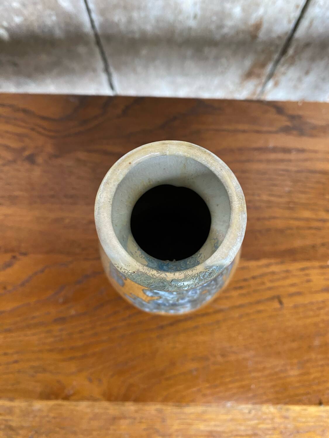 Old mougin style vase ceramic beige crystallized enamel blue france