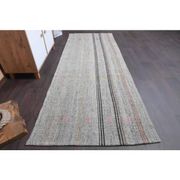Vintage Turkish Hand-Knotted Wool Cotton Gray Kilim Runner 102x266