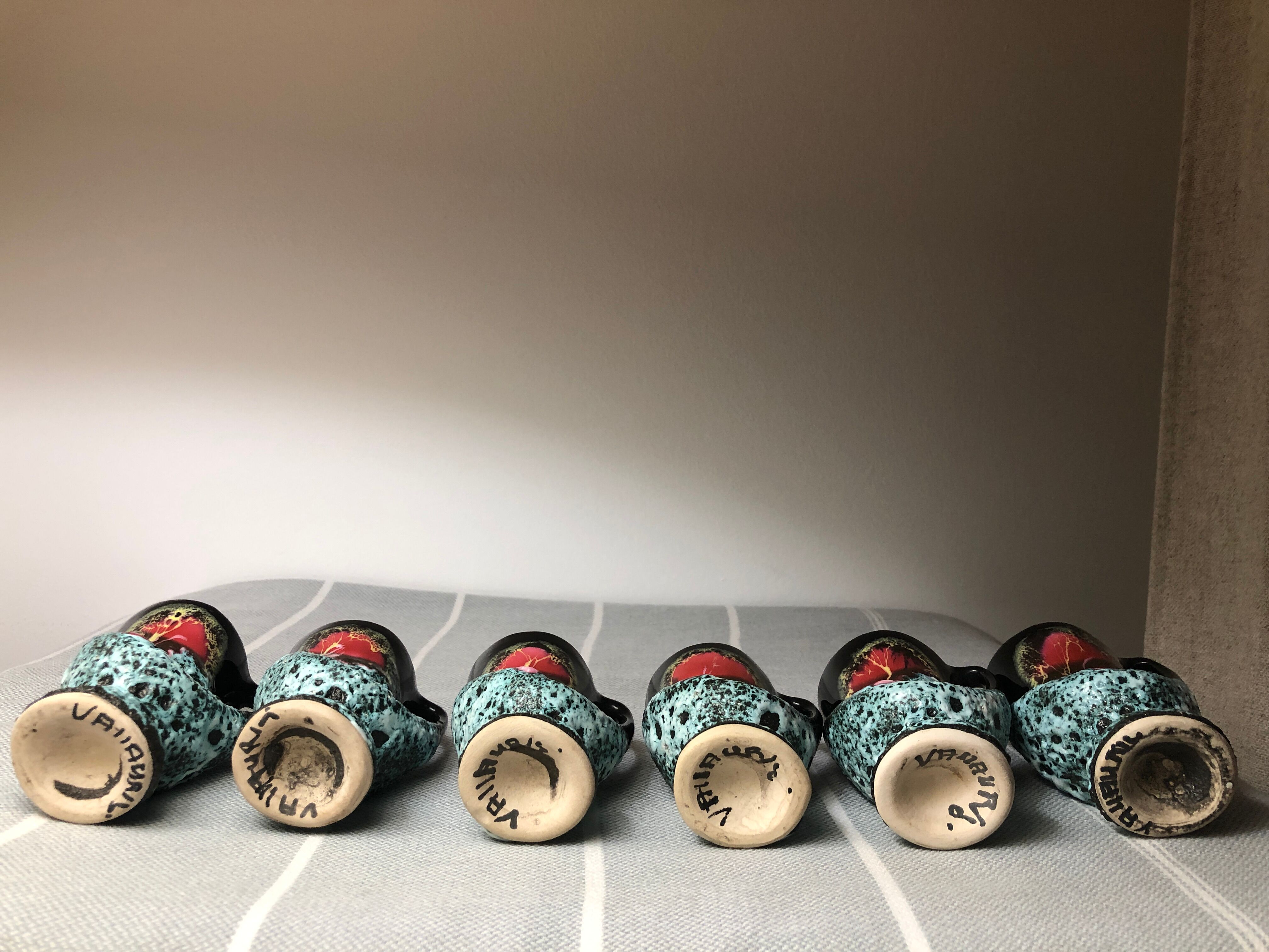 Old coquetiers signed Vallauris Turquoise and Red