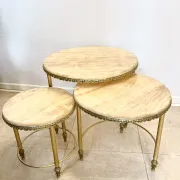 Set of 3 nesting tables in marble and gold metal – 1970s