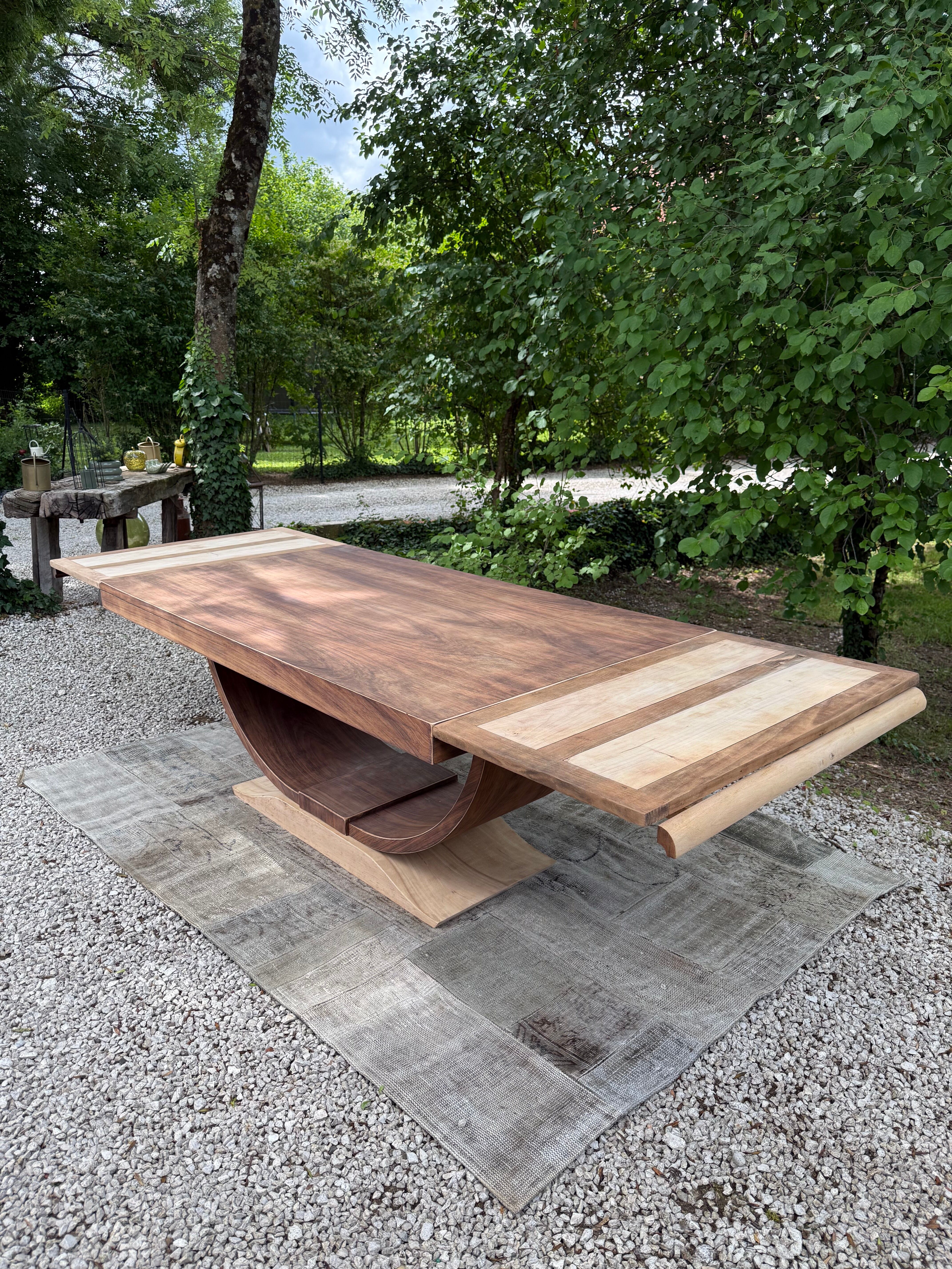 Renovated wooden table with extensions.