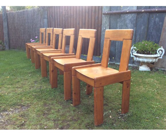 Set de 6 chaises vintage en pin massif. | Selency