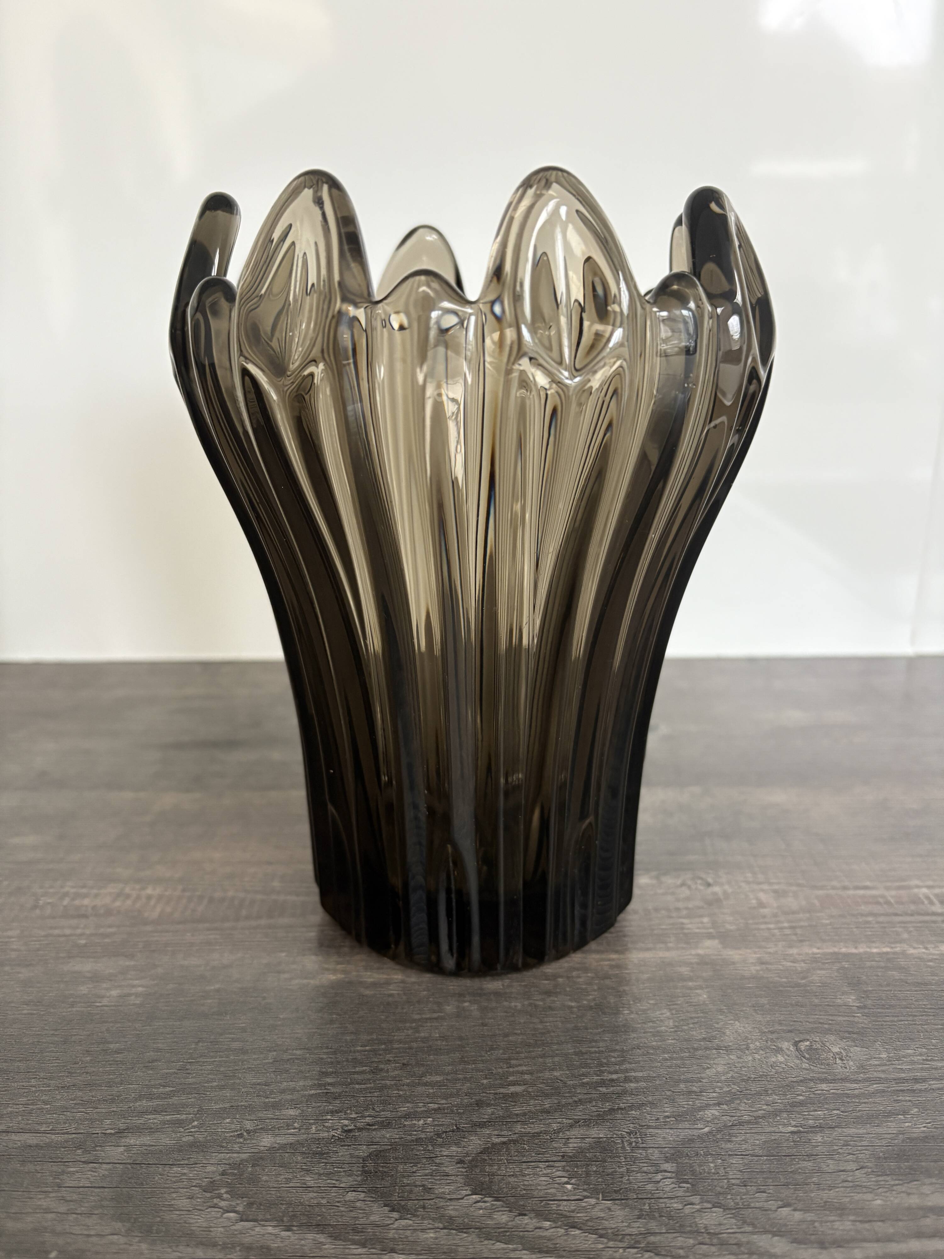 Vintage Schneider Fumé Crystal Vase - 1960s