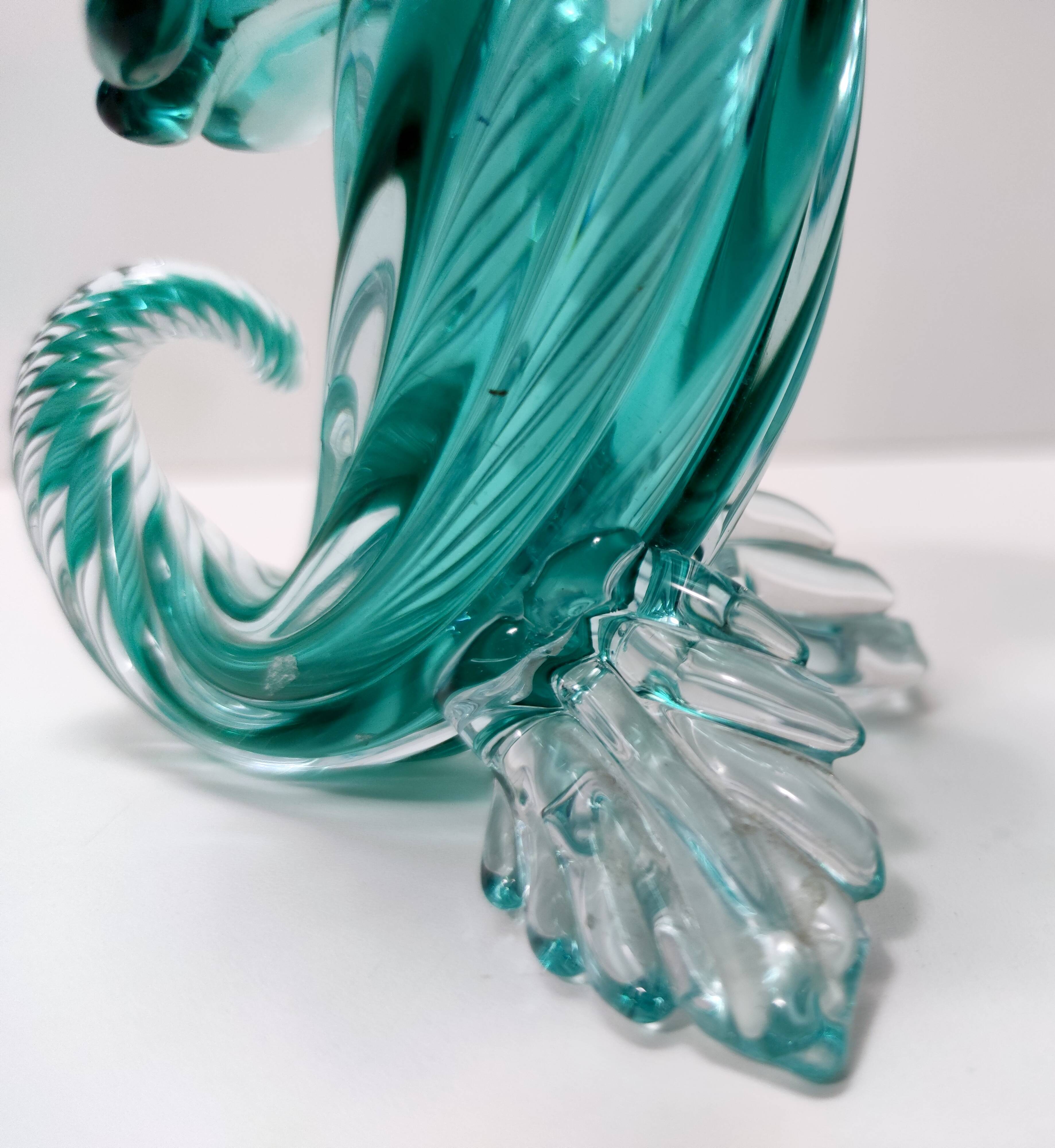 Teal Murano Glass Cornucopia Vase by Archimede Seguso, Italy