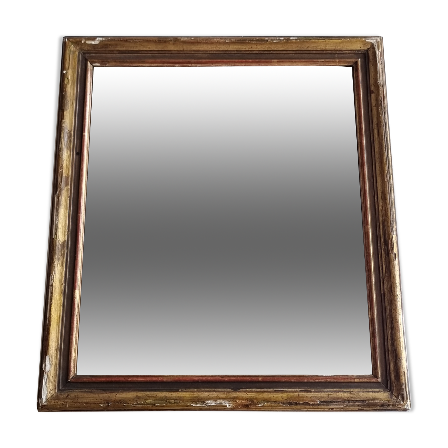 Old rectangular mirror in stucco and wood, 36 cm
