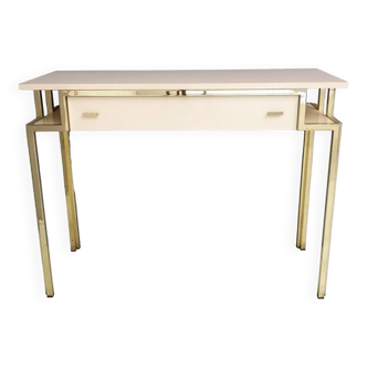 Postmodern Pale Pink Formica and Brass Console Table with Wall Mirror, Italy