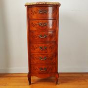 Curved chest of drawers in marquetry – marble top – Louis XV style