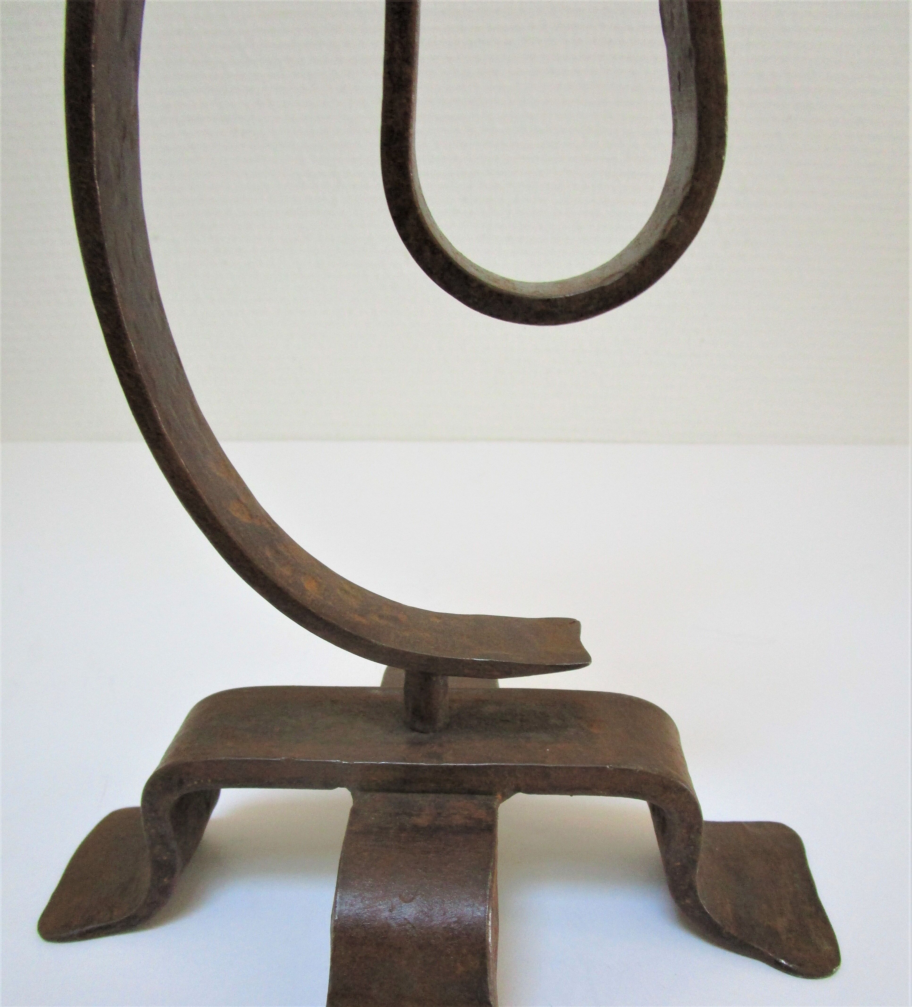 Brutalist candle holder wrought iron beaten patinated H. 37 cm