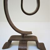 Brutalist candle holder wrought iron beaten patinated H. 37 cm