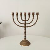 Vintage Hebrew Menorah Candlestick in Solid Brass from the 50s