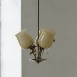 Mid-century glass and brass chandelier, model 501-3 by Stockmann, Finland, 1940s.