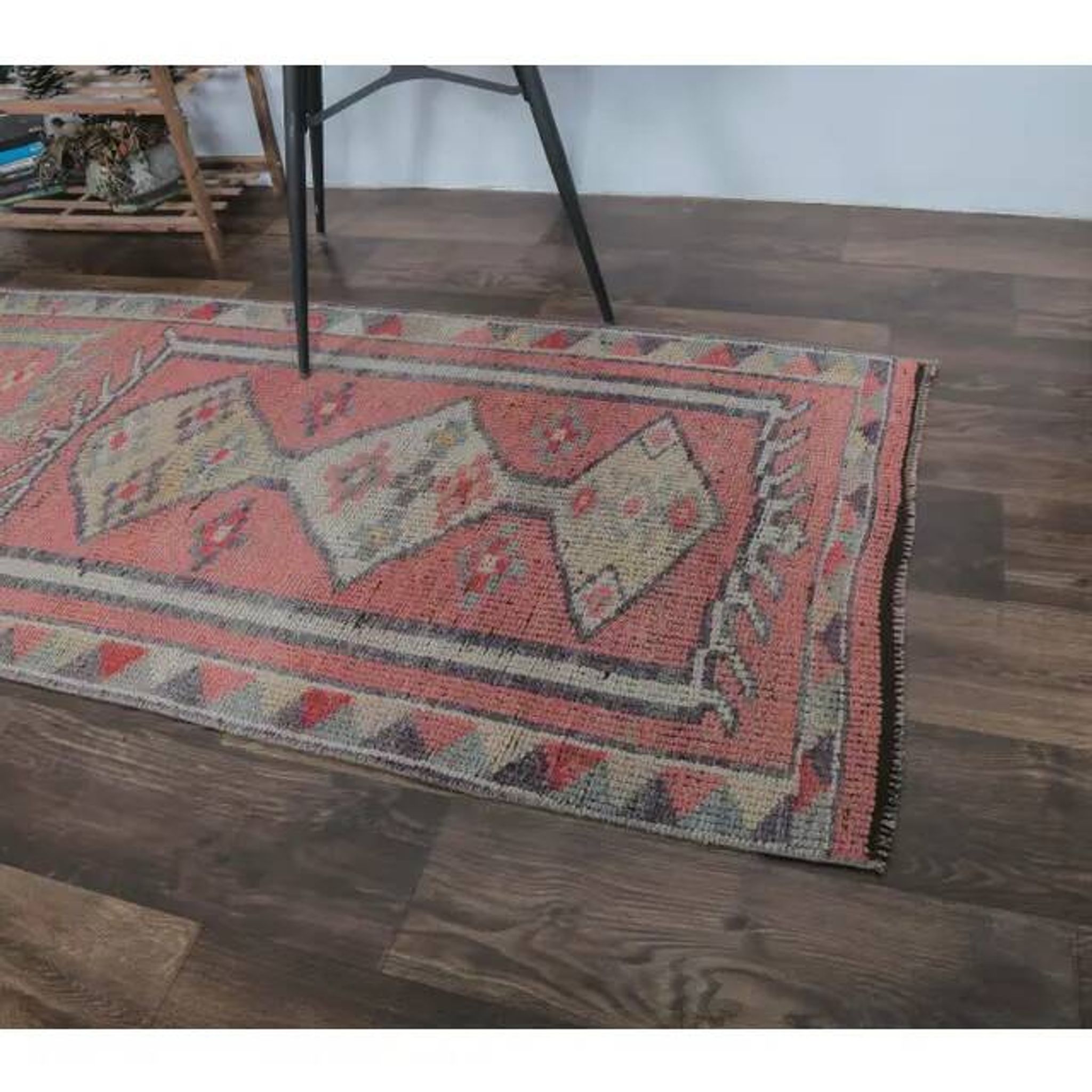 Vintage natural pink Turkish hand-knotted Herki runner 78x390