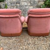 Pair of pink velvet toad armchairs, 1970s