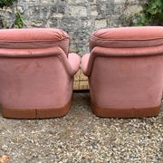 Pair of pink tufted velvet frog chairs 1970