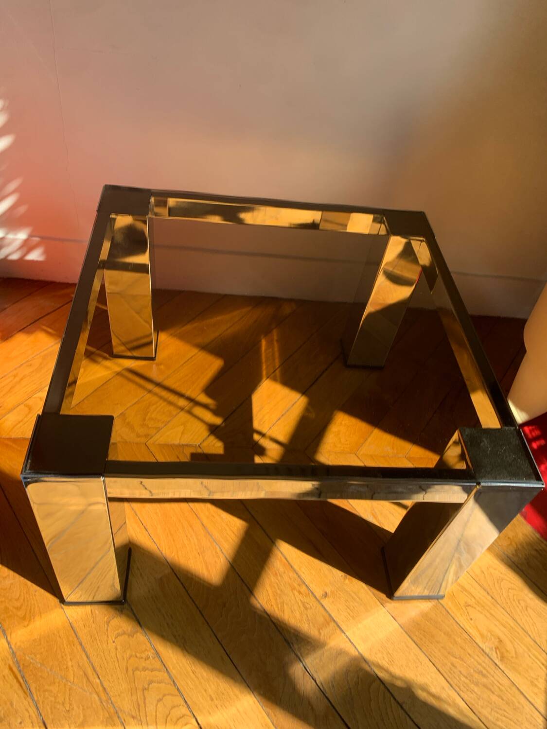 Chromed metal and smoked glass coffee table, 1980s.