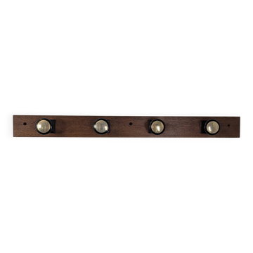 Large vintage wall coat rack with 4 hooks made of exotic wood and Bakelite.