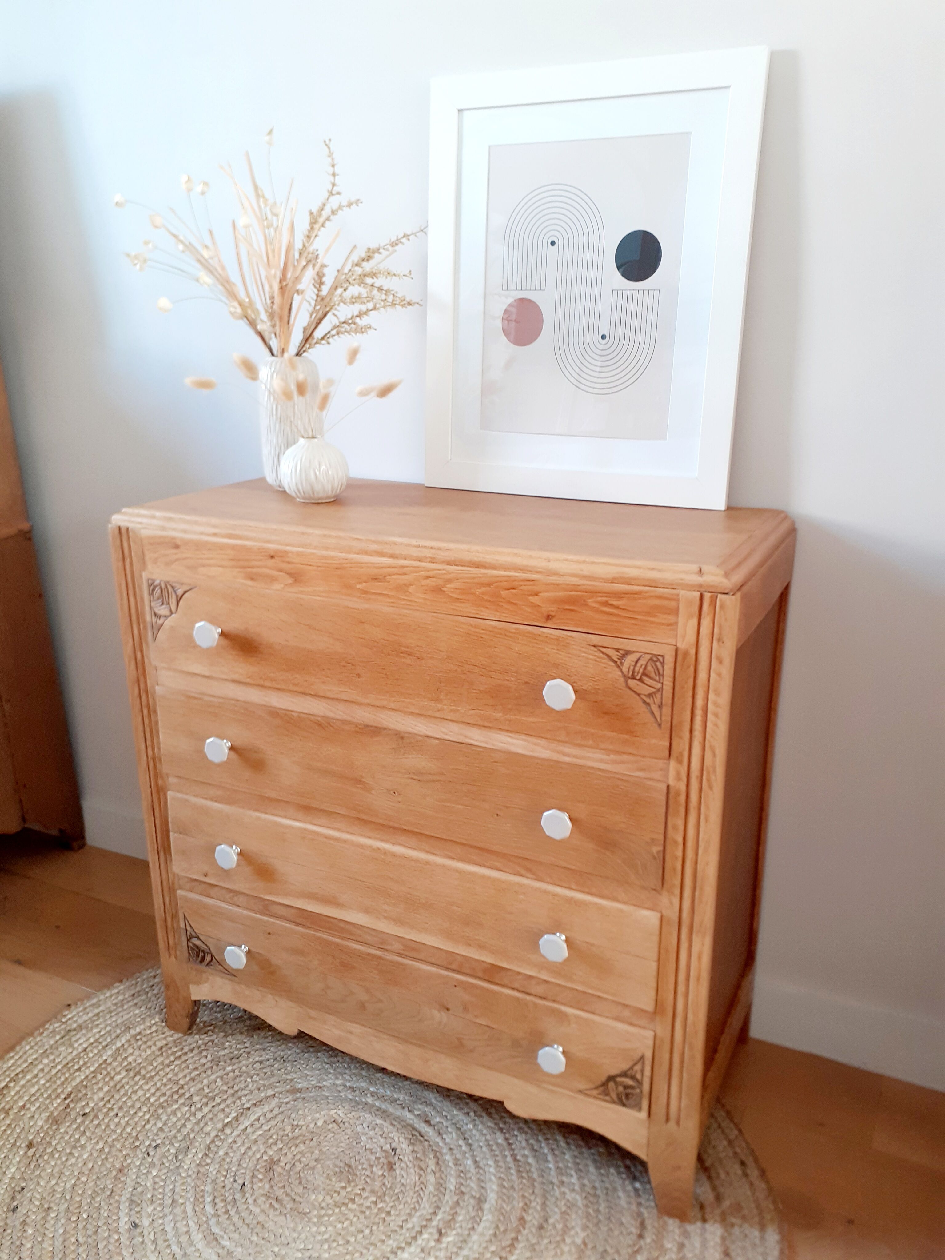 Oak and porcelain chest of drawers
