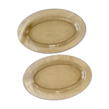 Set of 2 vintage oval dishes in Arcoroc "Shell" smoked glass France