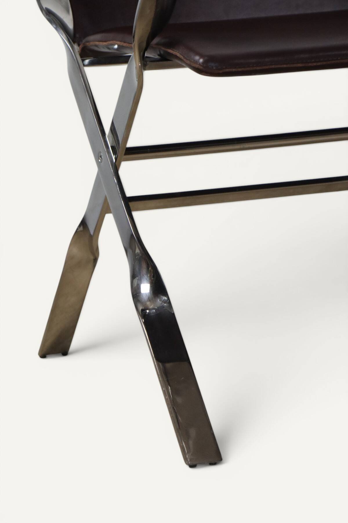 Pair of leather and chrome metal armchairs, Italy - 1970