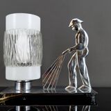 Rare Art Deco "Fire Soldier" Chromed Bronze Lamp, Poland, 1950-60