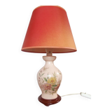 Pink ceramic living room lamp with coral shade, by R. Deschuytener.