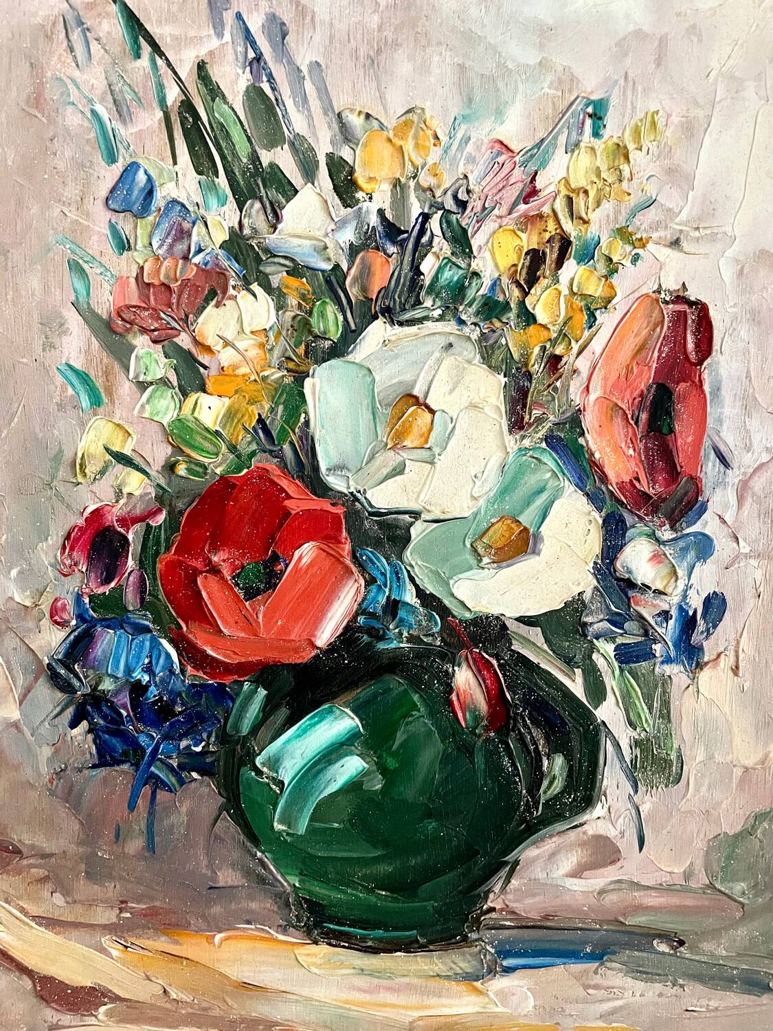 Country bouquet, old oil on panel
