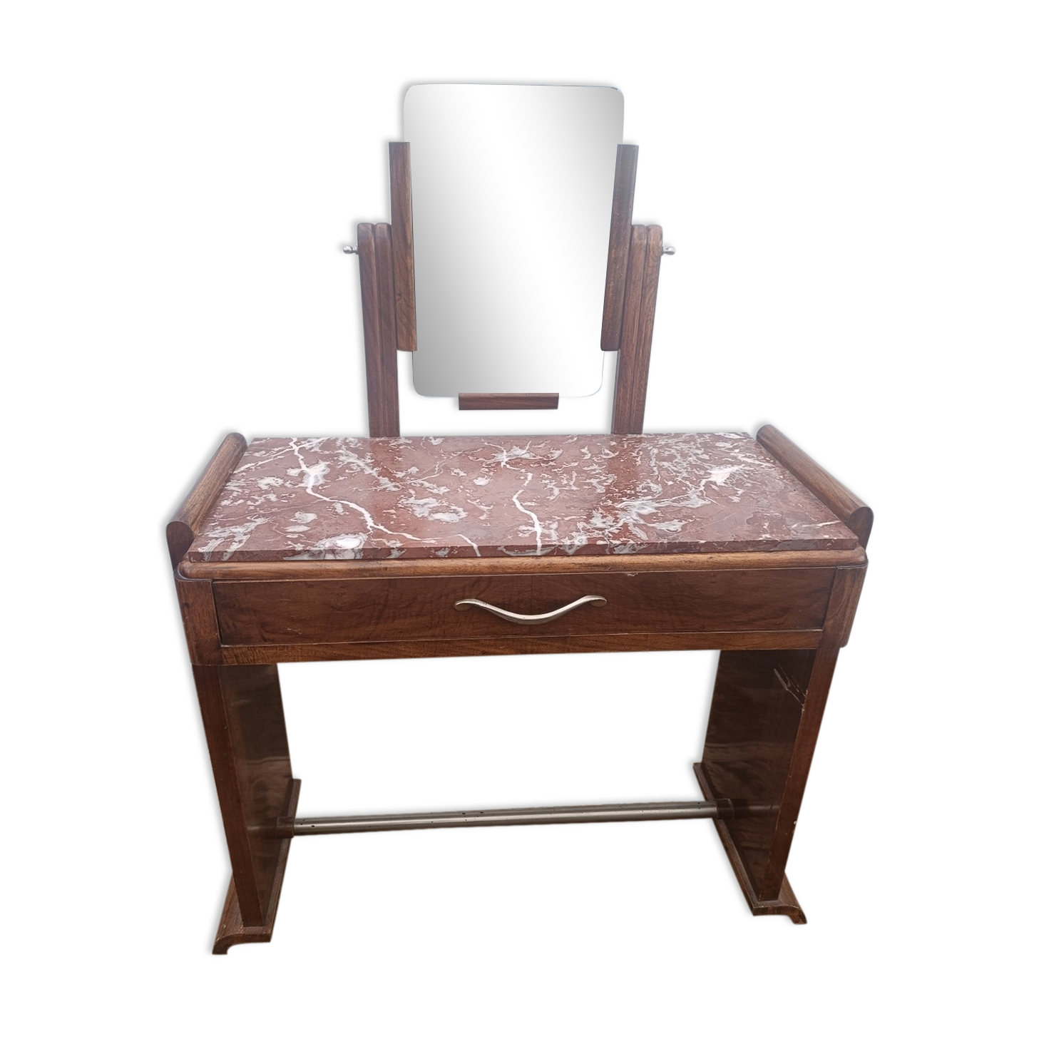 Coiffeuse Art Déco Habillée Wax – Tons Rose/mauve – Miroir Pivotant – Bois Et Tissu