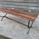 Rustic oak wrought iron bench