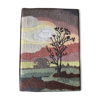 70's Tapestry Landscape Tree Silhouette
