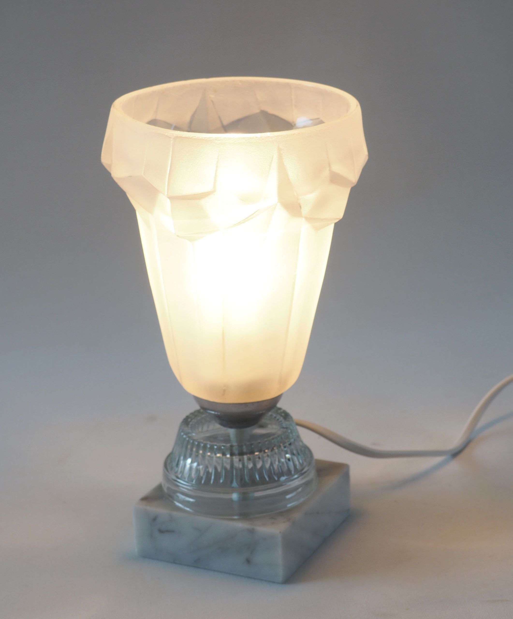 Art Deco glass lamp with white marble base