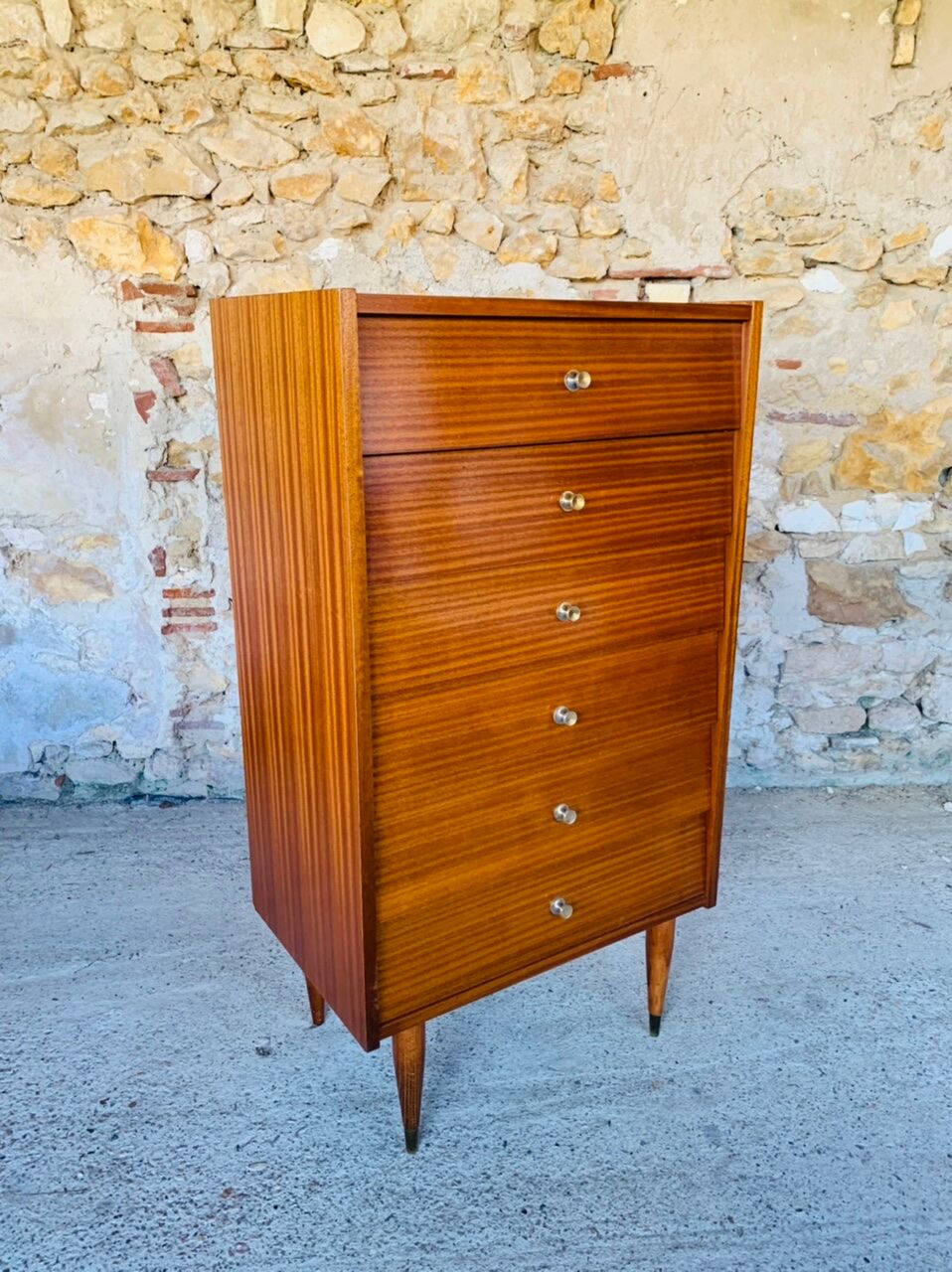 High chest of drawers with 6 drawers, Scandinavian style, circa 60's