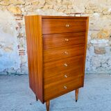 High chest of drawers with 6 drawers, Scandinavian style, circa 60's