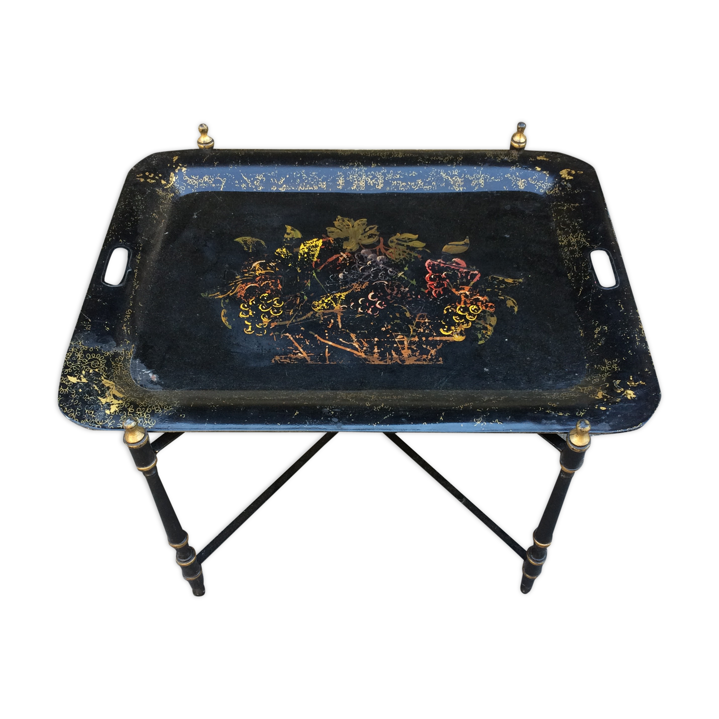 Painted iron tray and folding coffee table foot