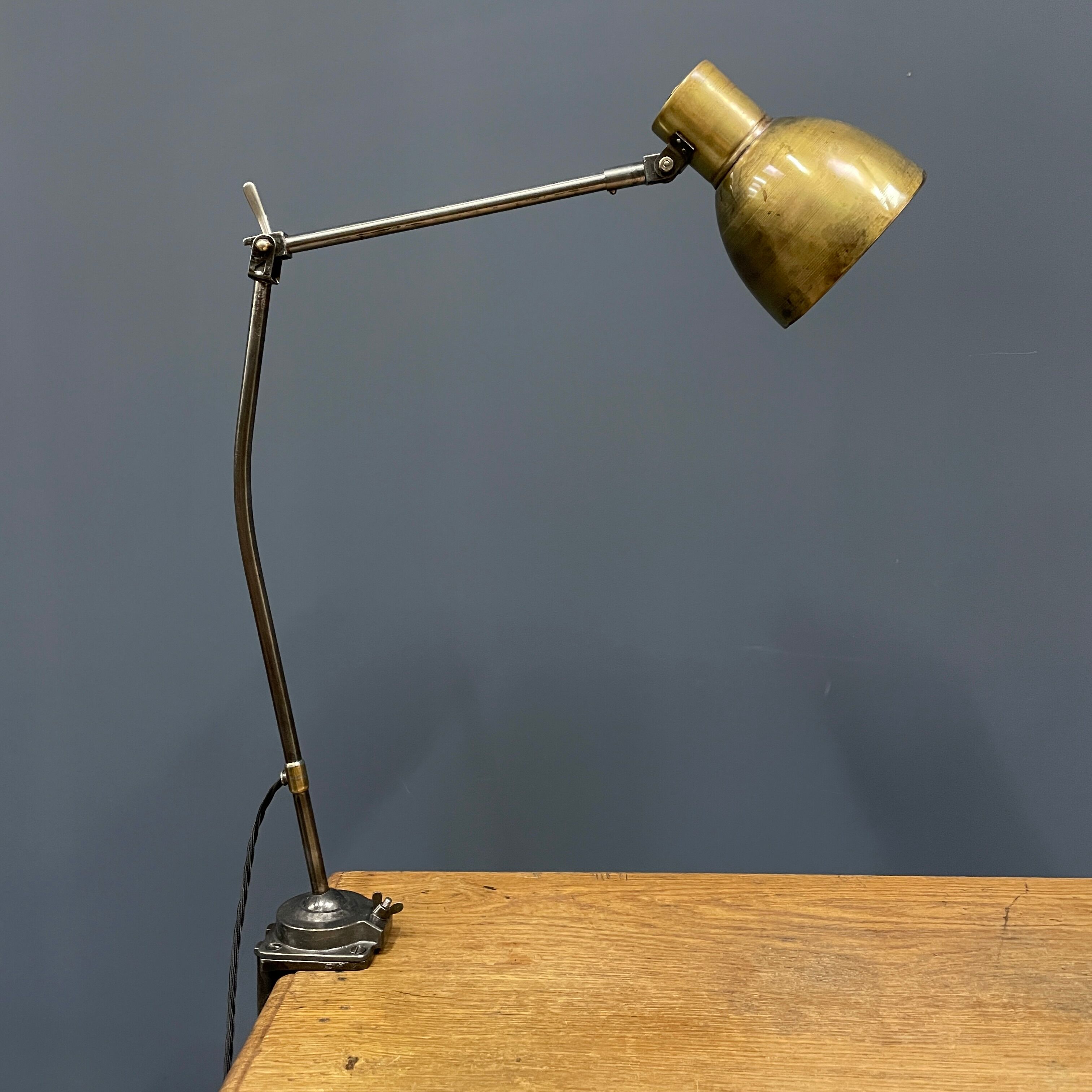 Industria rotterdam clamp lamp with brass shade