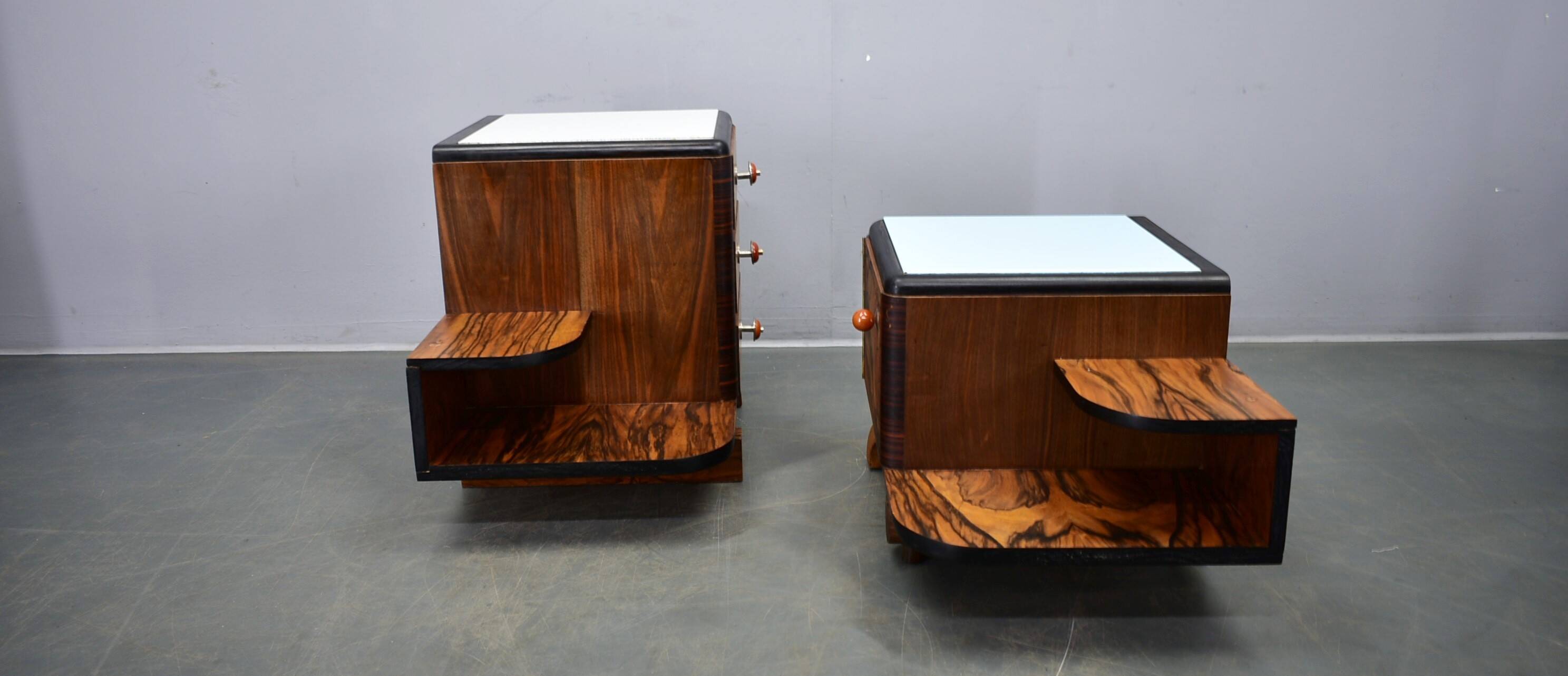 1935s pair of art deco bedside tables, Czechoslovakia