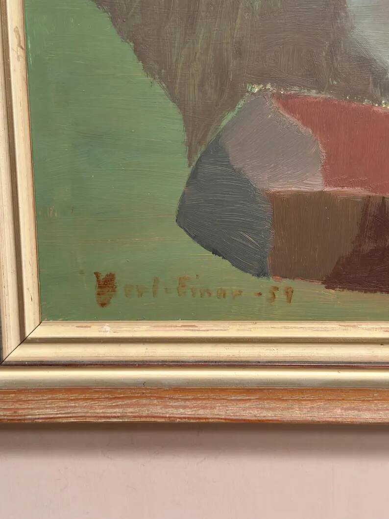 Original Swedish Oil on Panel – “Trees and Fields” by Carl‑Einar Andersson (1925–1975) – 1959 – Vintage & Framed – 53 × 44.5cm (20.9"×17.5")