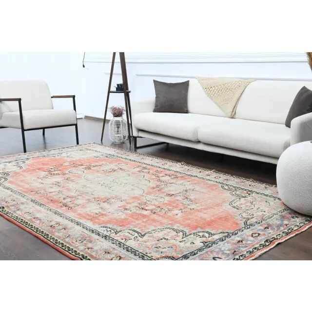 1970s Vintage Turkish Oushak Handmade Wool Cotton Red Area Rug 190x310